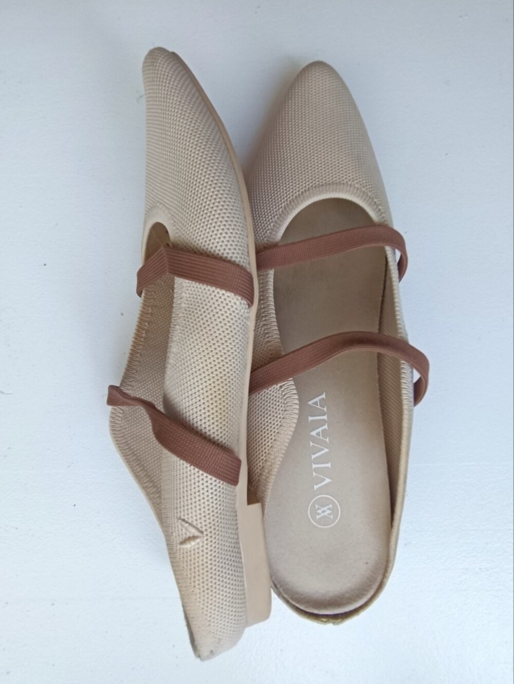 VIVAIA Elle Pointed-Toe Knit Mules Beige Size 8 - Picture 4 of 13